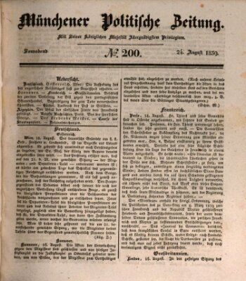 Münchener politische Zeitung (Süddeutsche Presse) Samstag 24. August 1839