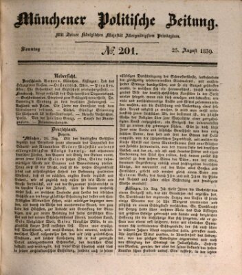 Münchener politische Zeitung (Süddeutsche Presse) Sonntag 25. August 1839