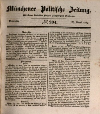 Münchener politische Zeitung (Süddeutsche Presse) Donnerstag 29. August 1839