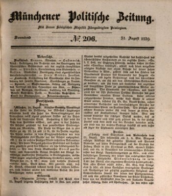 Münchener politische Zeitung (Süddeutsche Presse) Samstag 31. August 1839