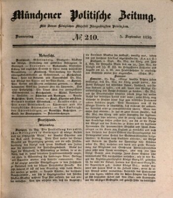 Münchener politische Zeitung (Süddeutsche Presse) Donnerstag 5. September 1839