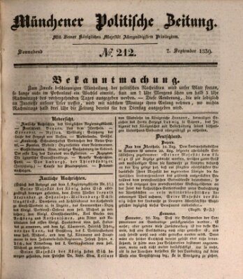 Münchener politische Zeitung (Süddeutsche Presse) Samstag 7. September 1839