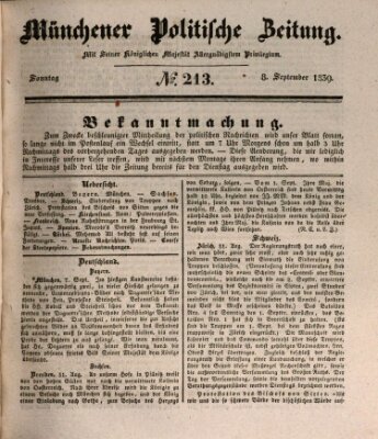 Münchener politische Zeitung (Süddeutsche Presse) Sonntag 8. September 1839