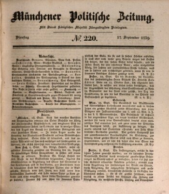 Münchener politische Zeitung (Süddeutsche Presse) Dienstag 17. September 1839