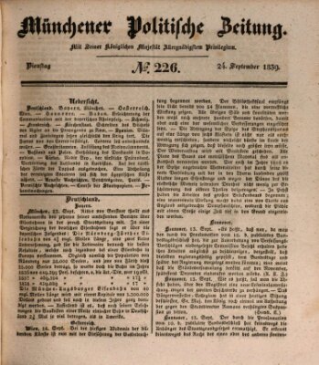 Münchener politische Zeitung (Süddeutsche Presse) Dienstag 24. September 1839