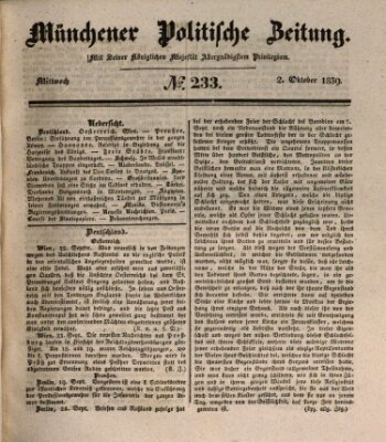 Münchener politische Zeitung (Süddeutsche Presse) Mittwoch 2. Oktober 1839