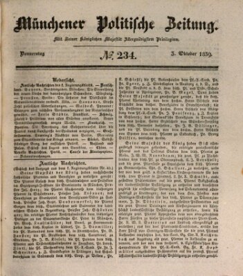 Münchener politische Zeitung (Süddeutsche Presse) Donnerstag 3. Oktober 1839