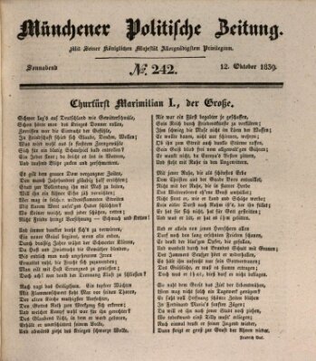 Münchener politische Zeitung (Süddeutsche Presse) Samstag 12. Oktober 1839