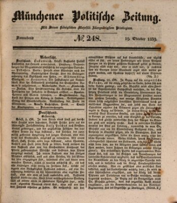 Münchener politische Zeitung (Süddeutsche Presse) Samstag 19. Oktober 1839