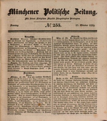 Münchener politische Zeitung (Süddeutsche Presse) Sonntag 27. Oktober 1839