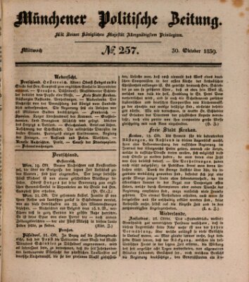 Münchener politische Zeitung (Süddeutsche Presse) Mittwoch 30. Oktober 1839