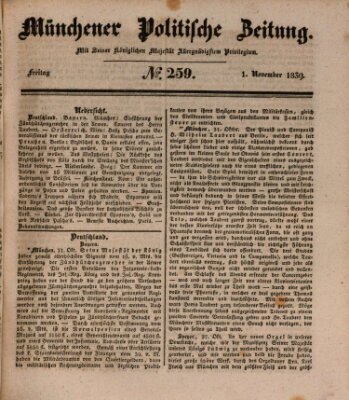 Münchener politische Zeitung (Süddeutsche Presse) Freitag 1. November 1839