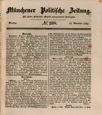 Münchener politische Zeitung (Süddeutsche Presse) Dienstag 12. November 1839