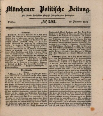 Münchener politische Zeitung (Süddeutsche Presse) Dienstag 10. Dezember 1839