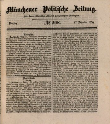 Münchener politische Zeitung (Süddeutsche Presse) Dienstag 17. Dezember 1839