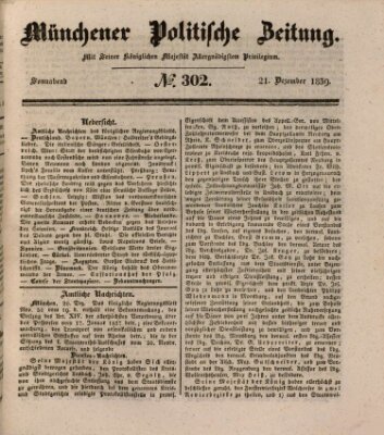 Münchener politische Zeitung (Süddeutsche Presse) Samstag 21. Dezember 1839