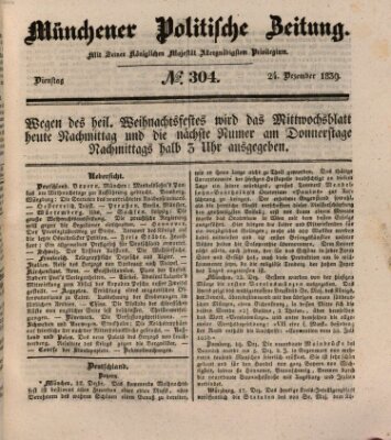 Münchener politische Zeitung (Süddeutsche Presse) Dienstag 24. Dezember 1839