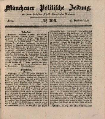 Münchener politische Zeitung (Süddeutsche Presse) Freitag 27. Dezember 1839