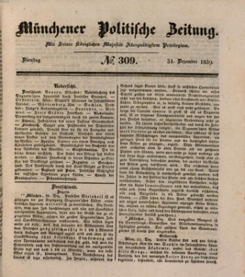 Münchener politische Zeitung (Süddeutsche Presse) Dienstag 31. Dezember 1839