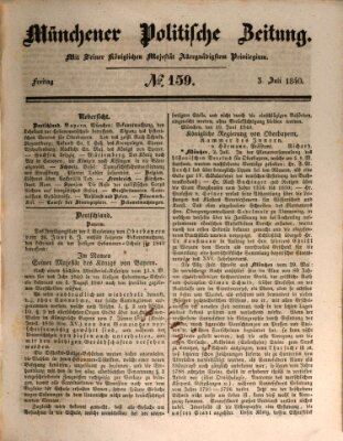 Münchener politische Zeitung (Süddeutsche Presse) Freitag 3. Juli 1840