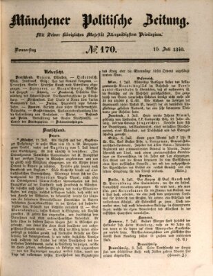 Münchener politische Zeitung (Süddeutsche Presse) Donnerstag 16. Juli 1840