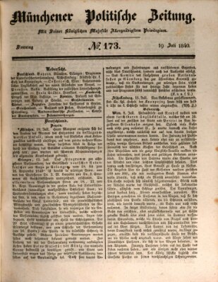 Münchener politische Zeitung (Süddeutsche Presse) Sonntag 19. Juli 1840