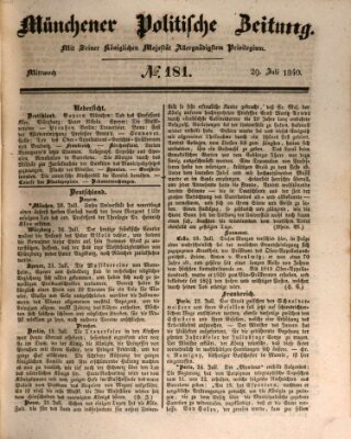 Münchener politische Zeitung (Süddeutsche Presse) Mittwoch 29. Juli 1840