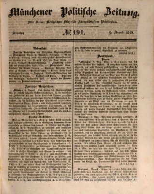 Münchener politische Zeitung (Süddeutsche Presse) Sonntag 9. August 1840