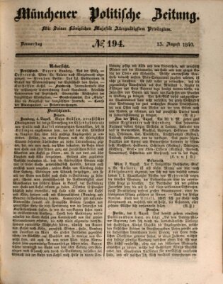 Münchener politische Zeitung (Süddeutsche Presse) Donnerstag 13. August 1840