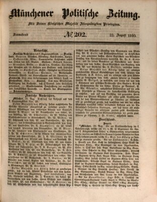 Münchener politische Zeitung (Süddeutsche Presse) Samstag 22. August 1840