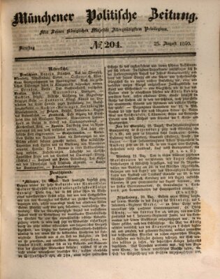 Münchener politische Zeitung (Süddeutsche Presse) Dienstag 25. August 1840