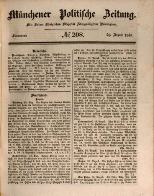 Münchener politische Zeitung (Süddeutsche Presse) Samstag 29. August 1840