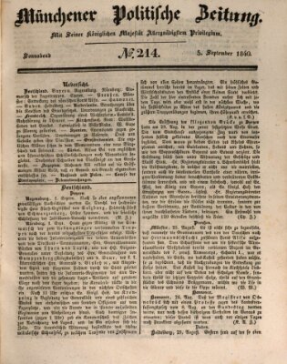 Münchener politische Zeitung (Süddeutsche Presse) Samstag 5. September 1840