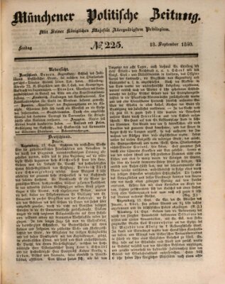 Münchener politische Zeitung (Süddeutsche Presse) Freitag 18. September 1840