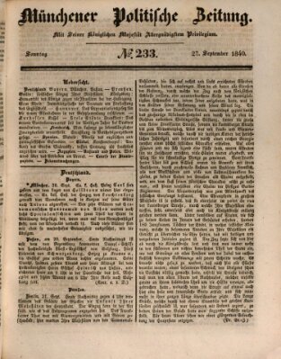 Münchener politische Zeitung (Süddeutsche Presse) Sonntag 27. September 1840