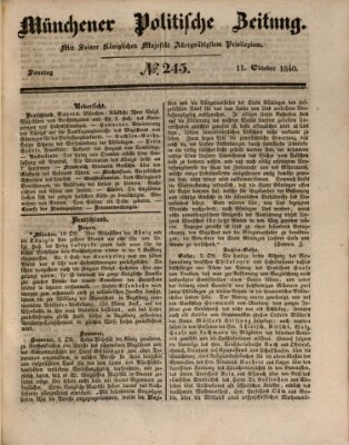 Münchener politische Zeitung (Süddeutsche Presse) Sonntag 11. Oktober 1840