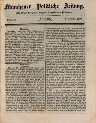 Münchener politische Zeitung (Süddeutsche Presse) Samstag 7. November 1840