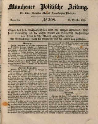 Münchener politische Zeitung (Süddeutsche Presse) Donnerstag 24. Dezember 1840