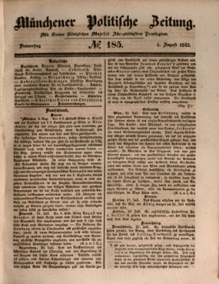 Münchener politische Zeitung (Süddeutsche Presse) Donnerstag 4. August 1842