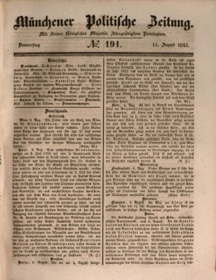 Münchener politische Zeitung (Süddeutsche Presse) Donnerstag 11. August 1842