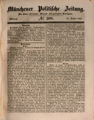 Münchener politische Zeitung (Süddeutsche Presse) Mittwoch 31. August 1842