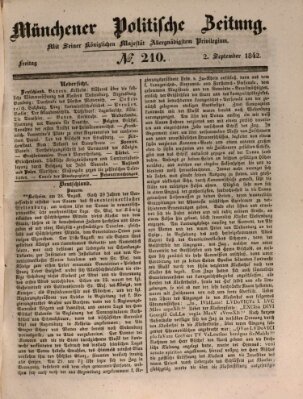 Münchener politische Zeitung (Süddeutsche Presse) Freitag 2. September 1842