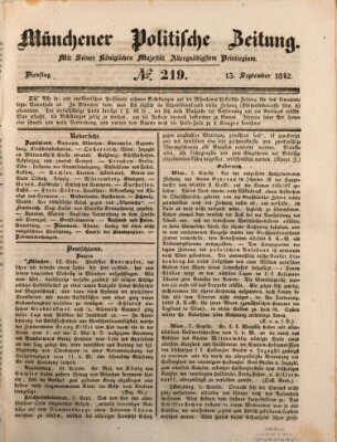 Münchener politische Zeitung (Süddeutsche Presse) Dienstag 13. September 1842