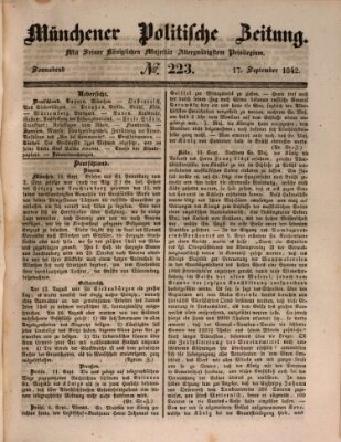 Münchener politische Zeitung (Süddeutsche Presse) Samstag 17. September 1842