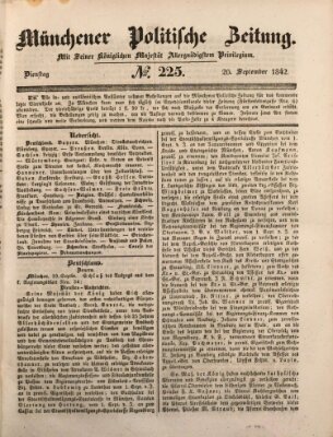 Münchener politische Zeitung (Süddeutsche Presse) Dienstag 20. September 1842