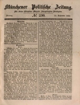 Münchener politische Zeitung (Süddeutsche Presse) Sonntag 25. September 1842