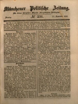 Münchener politische Zeitung (Süddeutsche Presse) Dienstag 27. September 1842