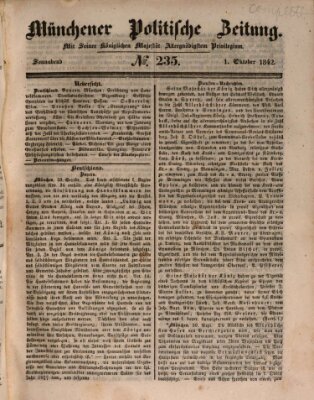 Münchener politische Zeitung (Süddeutsche Presse) Samstag 1. Oktober 1842