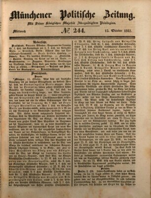 Münchener politische Zeitung (Süddeutsche Presse) Mittwoch 12. Oktober 1842