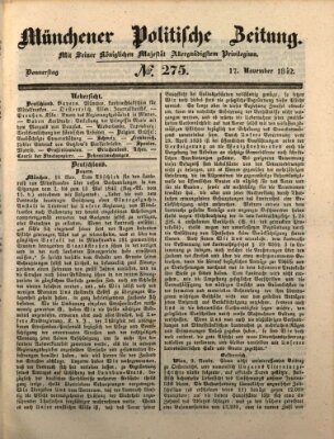 Münchener politische Zeitung (Süddeutsche Presse) Donnerstag 17. November 1842